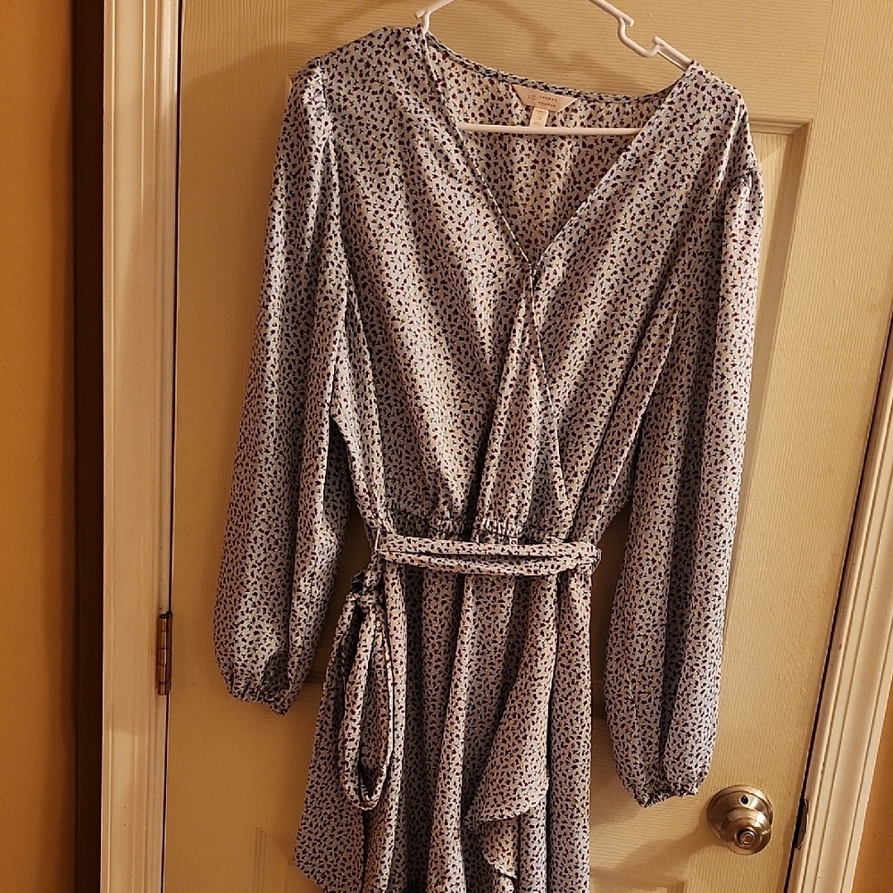 Loft Blue Patterned Long Sleeve Dress
